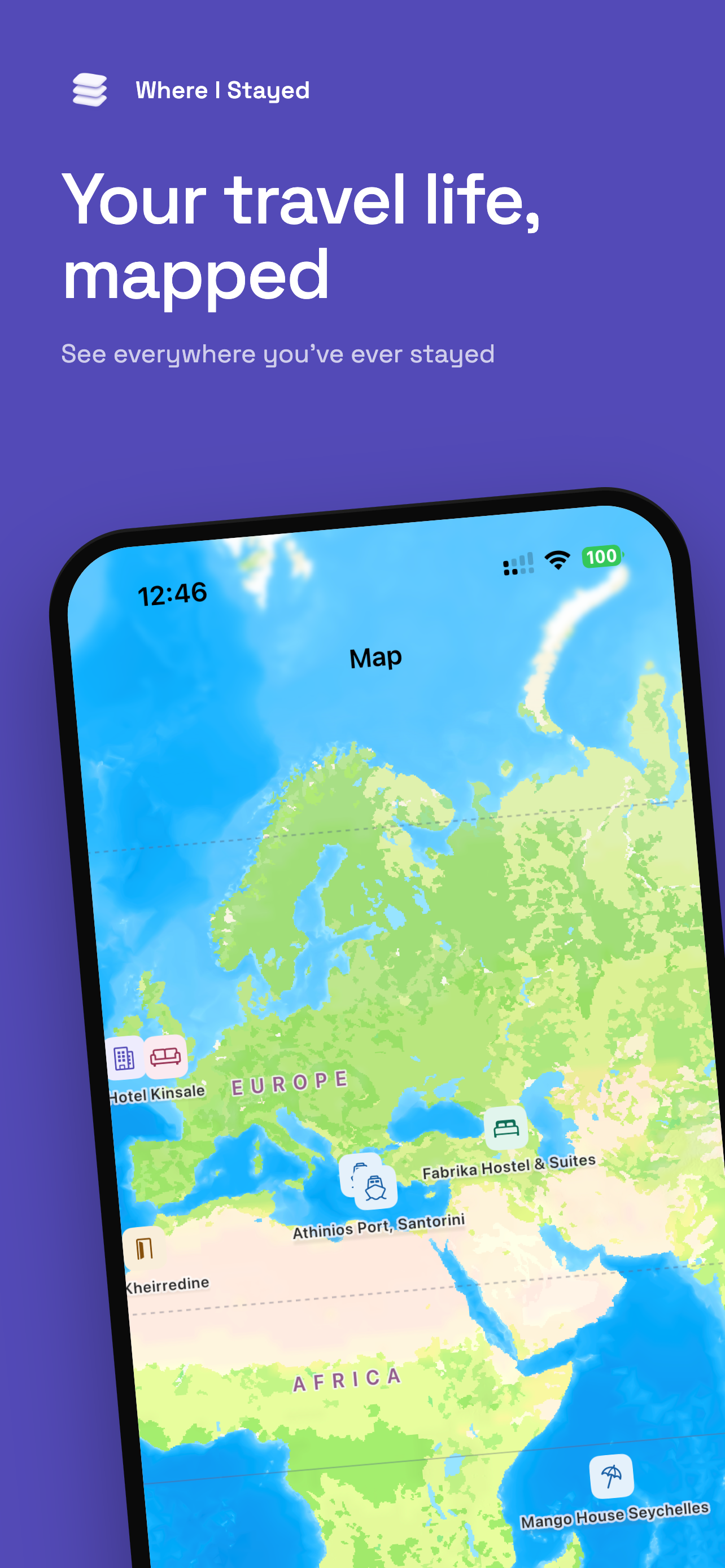 World map showing visited locations